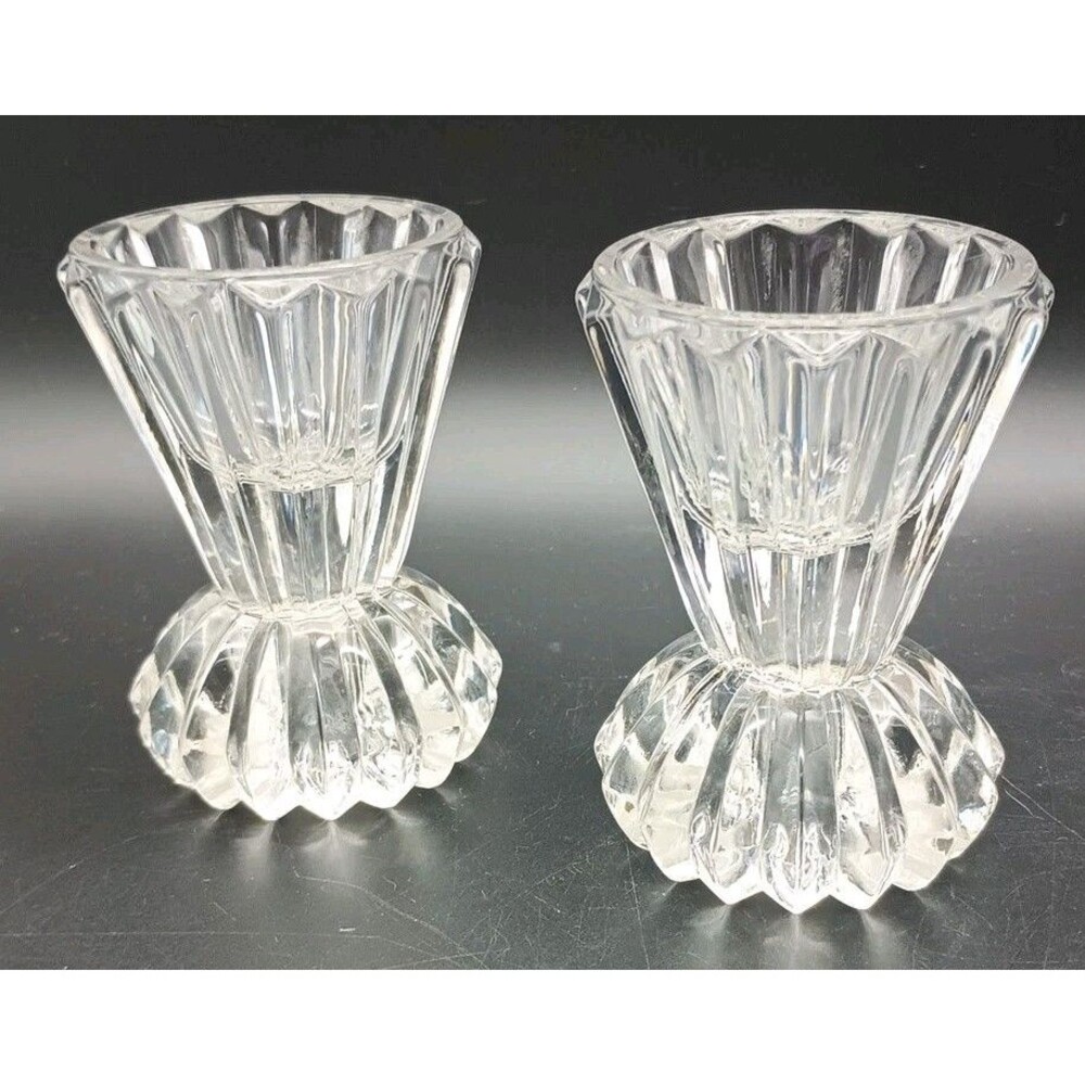 Vtg Glass Candle Holders 2 Way Votive Taper